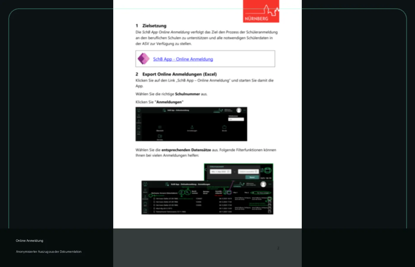 Anonymisierter Screenshot der Online-Anmeldung-Dokumentation